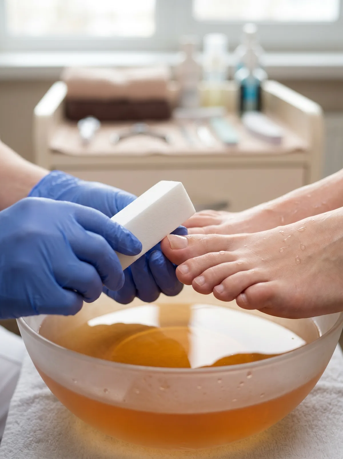 Close-up of a pedicure service at Legends Academy